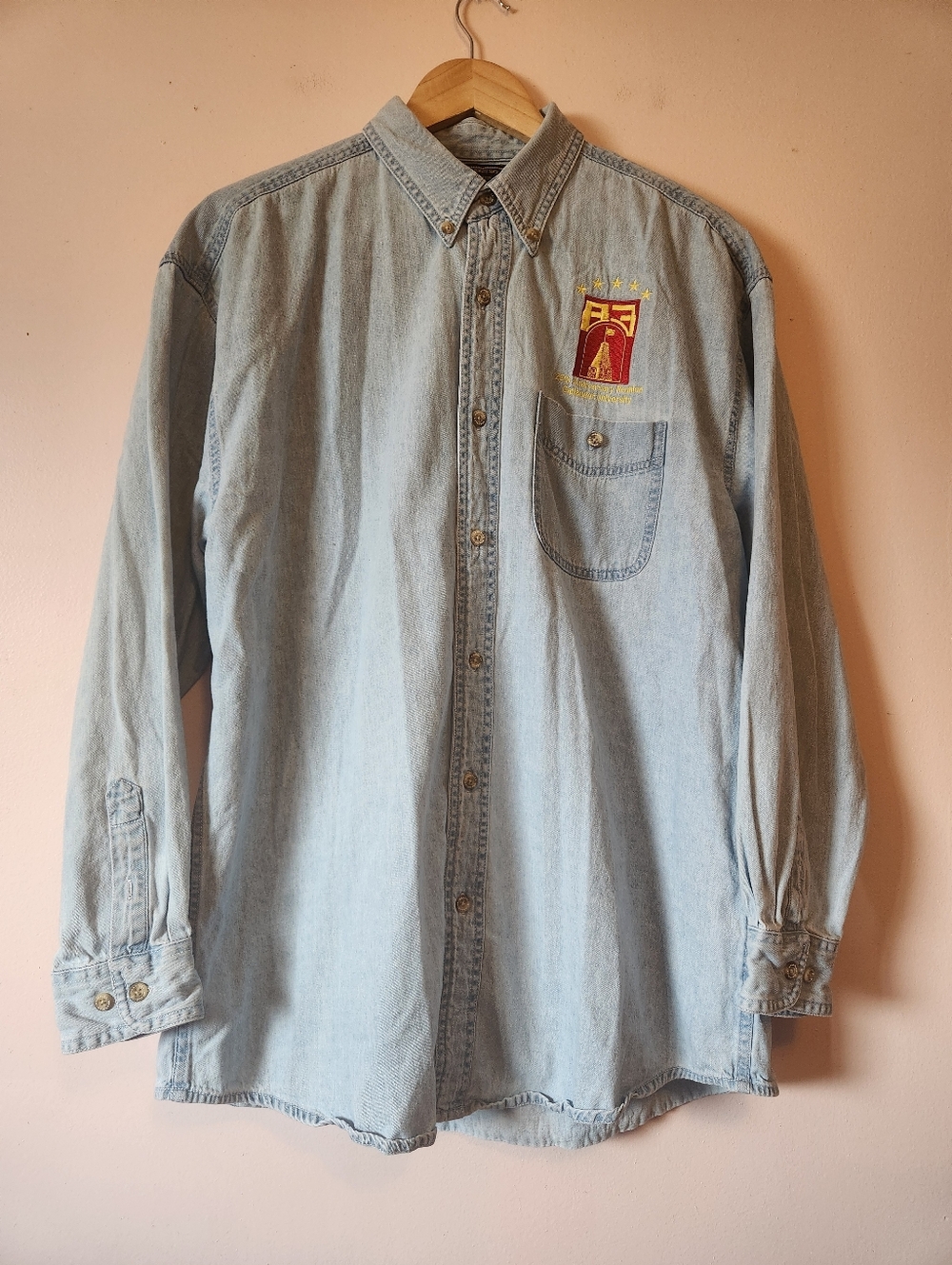 Vintage 2007 Wrangler Western Button Down Shirt Light Wash Size L EUC Cowboy